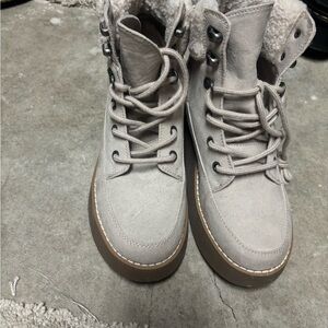 Stylish Beige Lace-Up Ankle Boots